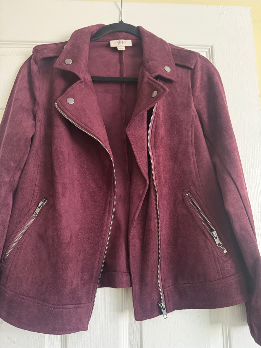 Style & Co. Women's Wine Suede Moto Jacket